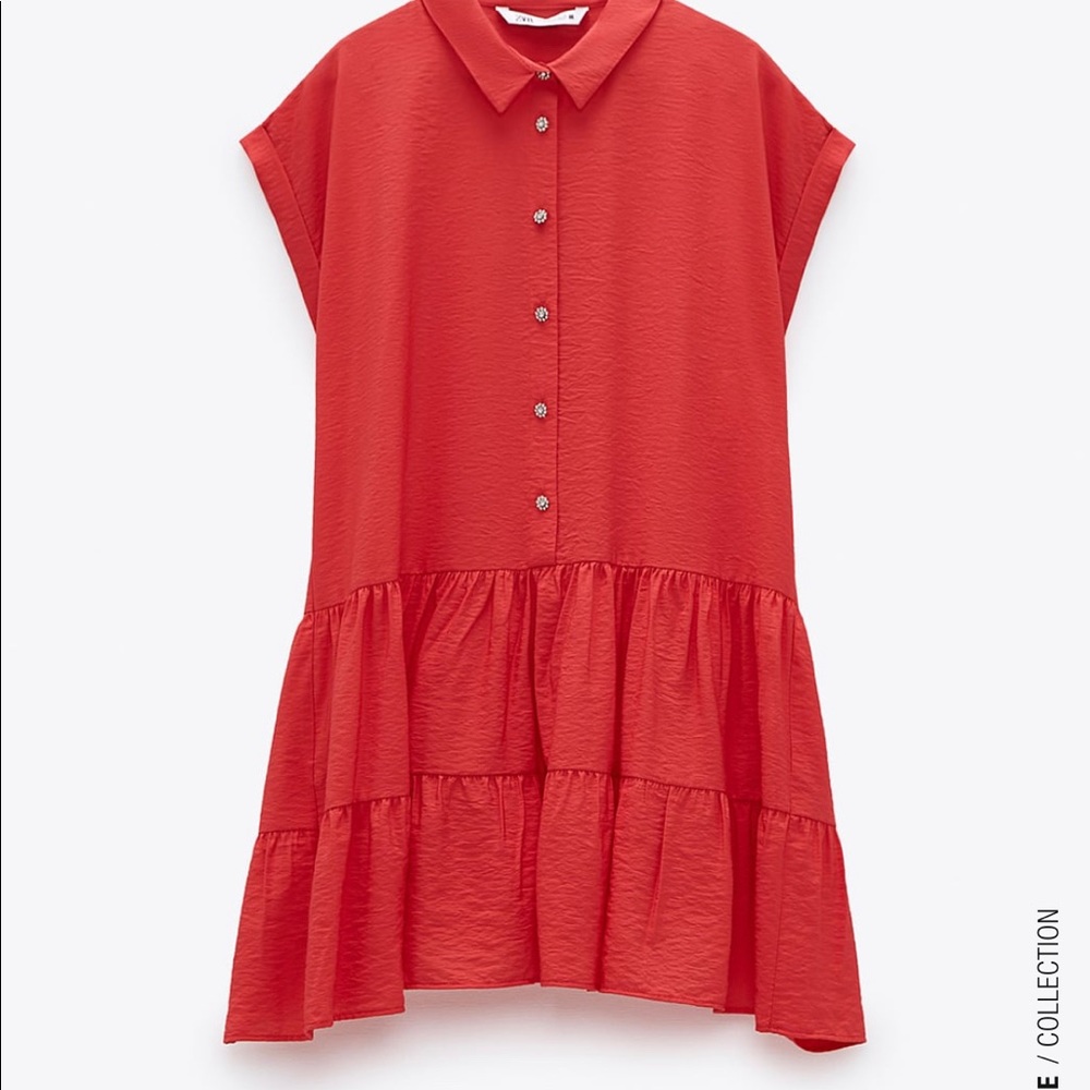 Zara jewel button red midi dress xs NWT - Picture 2 of 4